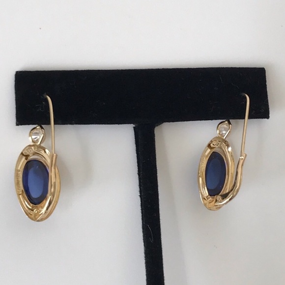 14K Italian Yellow Gold Pomelatto style earrings with blue sapphires APPRAISAL - Picture 6 of 12